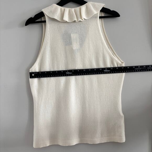 NEW Ann Taylor Cashmere Women's Cream Sweater Sleeveless Ruffled V-Neck Size L - Picture 5 of 6